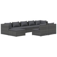 vidaXL 9-tlg. Garten-Lounge-Set mit Kissen Grau Poly Rattan