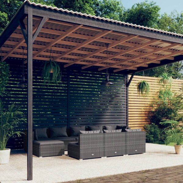 vidaXL 10-tlg. Garten-Lounge-Set mit Kissen Grau Poly Rattan