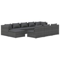 vidaXL 10-tlg. Garten-Lounge-Set mit Kissen Grau Poly Rattan