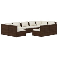 vidaXL 9-tlg. Garten-Lounge-Set mit Kissen Braun Poly Rattan