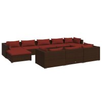 vidaXL 10-tlg. Garten-Lounge-Set mit Kissen Braun Poly...