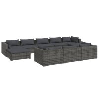 vidaXL 10-tlg. Garten-Lounge-Set mit Kissen Grau Poly Rattan