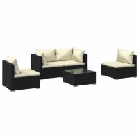 vidaXL 5-tlg. Garten-Lounge-Set mit Kissen Poly Rattan Schwarz