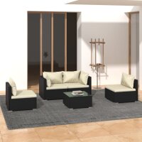 vidaXL 5-tlg. Garten-Lounge-Set mit Kissen Poly Rattan Schwarz