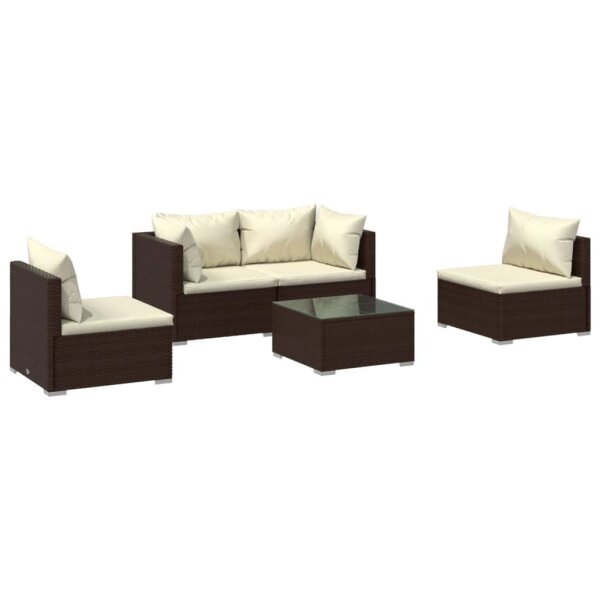 vidaXL 5-tlg. Garten-Lounge-Set mit Kissen Poly Rattan Braun