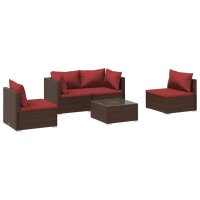 vidaXL 5-tlg. Garten-Lounge-Set mit Kissen Poly Rattan Braun