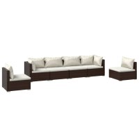 vidaXL 6-tlg. Garten-Lounge-Set mit Kissen Poly Rattan Braun