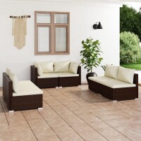 vidaXL 6-tlg. Garten-Lounge-Set mit Kissen Poly Rattan Braun