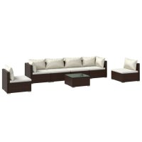 vidaXL 7-tlg. Garten-Lounge-Set mit Kissen Poly Rattan Braun