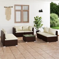 vidaXL 7-tlg. Garten-Lounge-Set mit Kissen Poly Rattan Braun