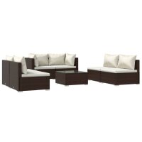 vidaXL 7-tlg. Garten-Lounge-Set mit Kissen Poly Rattan Braun