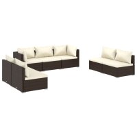 vidaXL 7-tlg. Garten-Lounge-Set mit Kissen Poly Rattan Braun