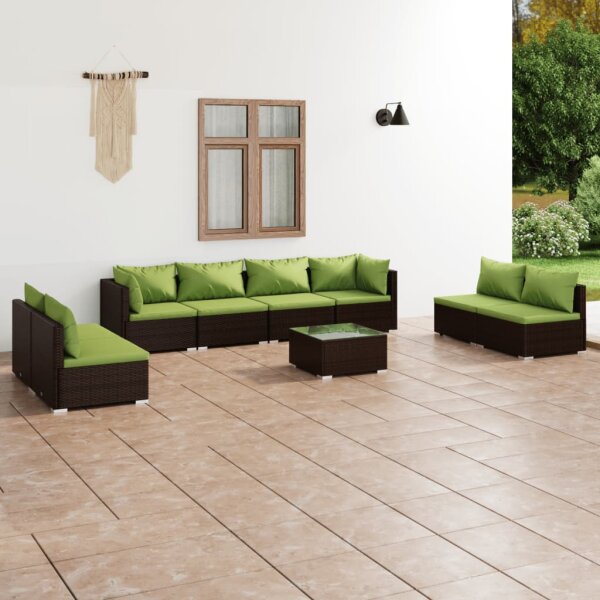 vidaXL 9-tlg. Garten-Lounge-Set mit Kissen Poly Rattan Braun