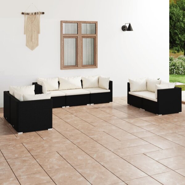 vidaXL 7-tlg. Garten-Lounge-Set mit Kissen Poly Rattan Schwarz