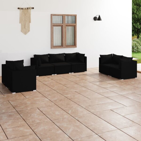 vidaXL 7-tlg. Garten-Lounge-Set mit Kissen Poly Rattan Schwarz