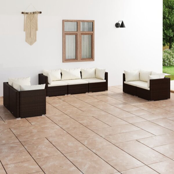 vidaXL 7-tlg. Garten-Lounge-Set mit Kissen Poly Rattan Braun