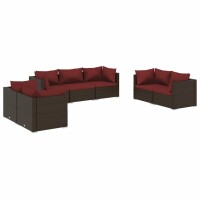 vidaXL 7-tlg. Garten-Lounge-Set mit Kissen Poly Rattan Braun