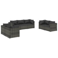 vidaXL 7-tlg. Garten-Lounge-Set mit Kissen Poly Rattan Grau