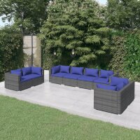 vidaXL 8-tlg. Garten-Lounge-Set mit Kissen Poly Rattan Grau