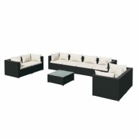 vidaXL 9-tlg. Garten-Lounge-Set mit Kissen Poly Rattan Schwarz