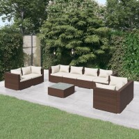 vidaXL 9-tlg. Garten-Lounge-Set mit Kissen Poly Rattan Braun