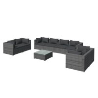 vidaXL 9-tlg. Garten-Lounge-Set mit Kissen Poly Rattan Grau