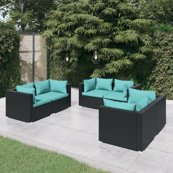 vidaXL 6-tlg. Garten-Lounge-Set mit Kissen Poly Rattan Schwarz