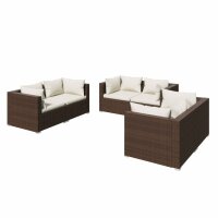 vidaXL 6-tlg. Garten-Lounge-Set mit Kissen Poly Rattan Braun