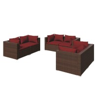 vidaXL 6-tlg. Garten-Lounge-Set mit Kissen Poly Rattan Braun