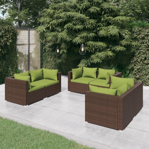 vidaXL 6-tlg. Garten-Lounge-Set mit Kissen Poly Rattan Braun