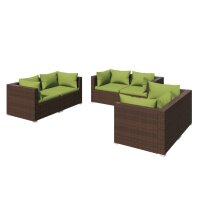 vidaXL 6-tlg. Garten-Lounge-Set mit Kissen Poly Rattan Braun