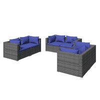 vidaXL 6-tlg. Garten-Lounge-Set mit Kissen Poly Rattan Grau