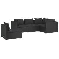 vidaXL 5-tlg. Garten-Lounge-Set mit Kissen Poly Rattan Schwarz