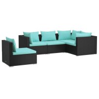 vidaXL 5-tlg. Garten-Lounge-Set mit Kissen Poly Rattan Schwarz