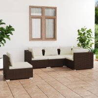 vidaXL 5-tlg. Garten-Lounge-Set mit Kissen Poly Rattan Braun