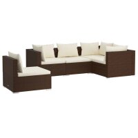 vidaXL 5-tlg. Garten-Lounge-Set mit Kissen Poly Rattan Braun