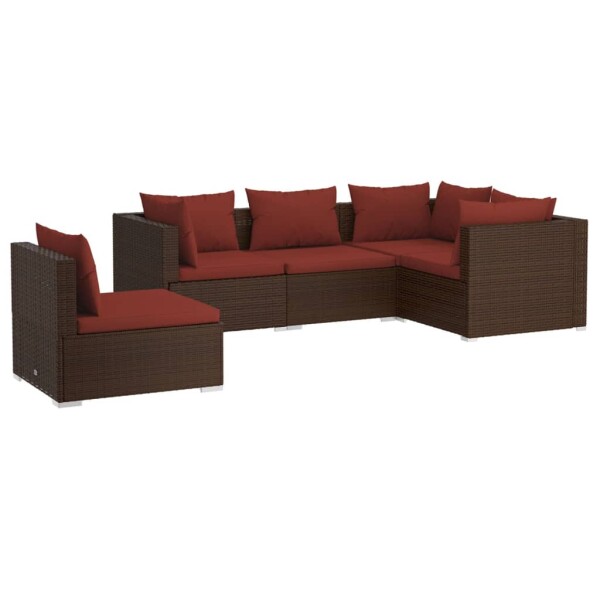 vidaXL 5-tlg. Garten-Lounge-Set mit Kissen Poly Rattan Braun