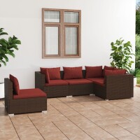 vidaXL 5-tlg. Garten-Lounge-Set mit Kissen Poly Rattan Braun