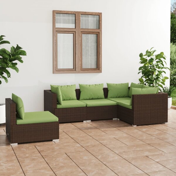 vidaXL 5-tlg. Garten-Lounge-Set mit Kissen Poly Rattan Braun