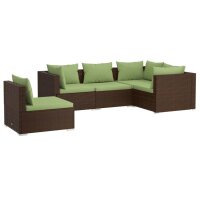 vidaXL 5-tlg. Garten-Lounge-Set mit Kissen Poly Rattan Braun