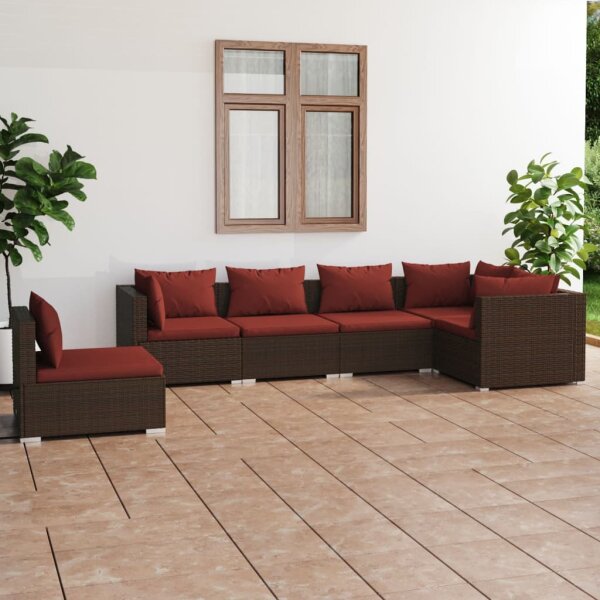 vidaXL 6-tlg. Garten-Lounge-Set mit Kissen Poly Rattan Braun