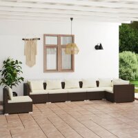 vidaXL 7-tlg. Garten-Lounge-Set mit Kissen Poly Rattan Braun