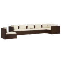 vidaXL 7-tlg. Garten-Lounge-Set mit Kissen Poly Rattan Braun