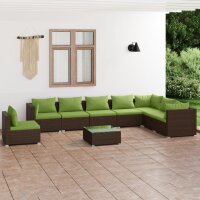 vidaXL 9-tlg. Garten-Lounge-Set mit Kissen Poly Rattan Braun