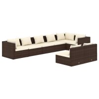 vidaXL 8-tlg. Garten-Lounge-Set mit Kissen Braun Poly Rattan