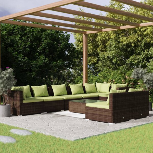 vidaXL 9-tlg. Garten-Lounge-Set mit Kissen Braun Poly Rattan