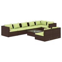 vidaXL 9-tlg. Garten-Lounge-Set mit Kissen Braun Poly Rattan