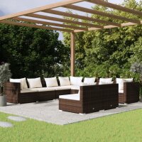 vidaXL 9-tlg. Garten-Lounge-Set mit Kissen Braun Poly Rattan