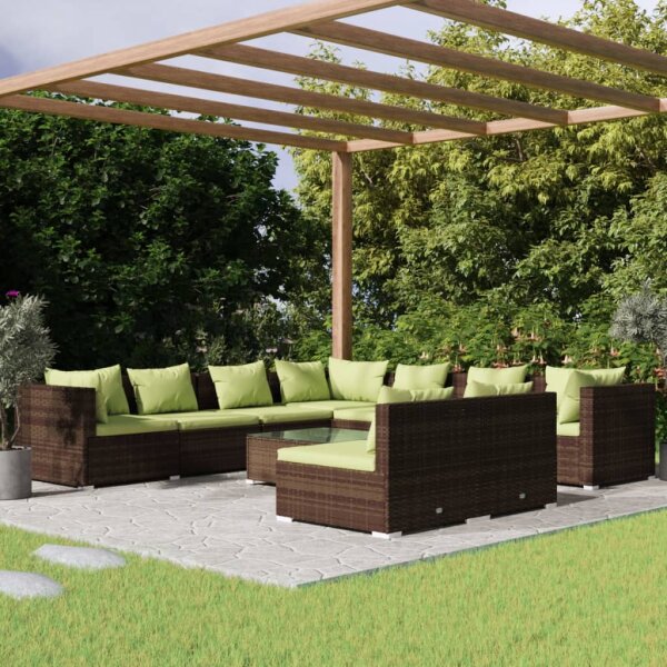 vidaXL 10-tlg. Garten-Lounge-Set mit Kissen Braun Poly Rattan