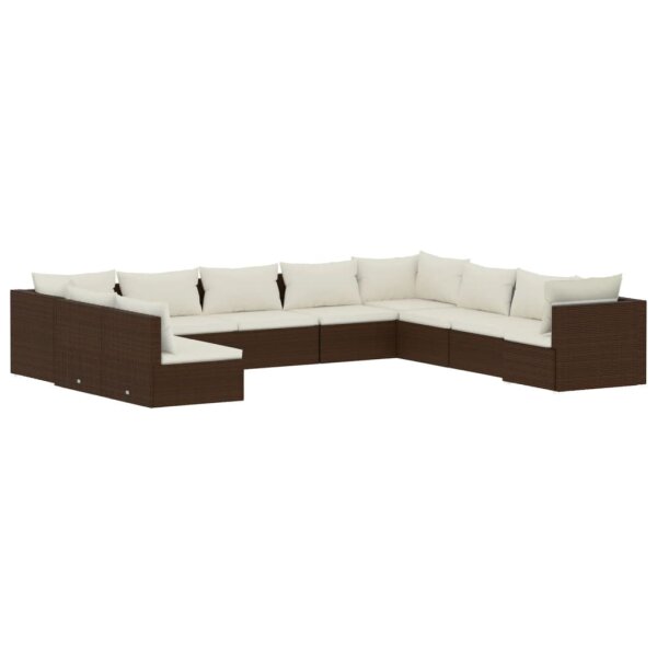 vidaXL 10-tlg. Garten-Lounge-Set mit Kissen Braun Poly Rattan